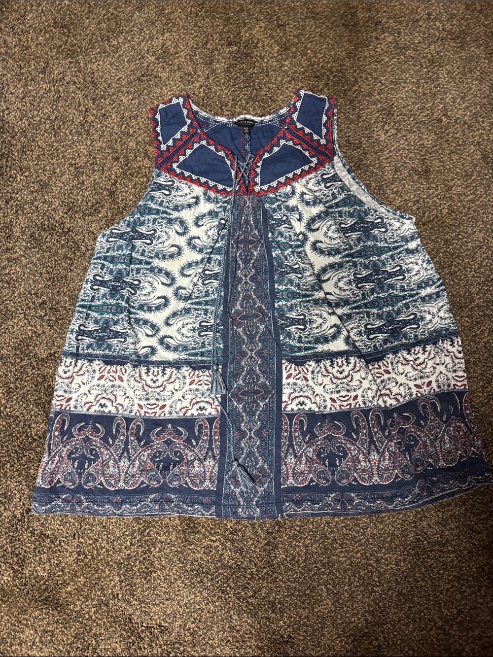 Lucky Brand Blue, White & Red Paisley Sleeveless Tank 3xl xxxl 3x